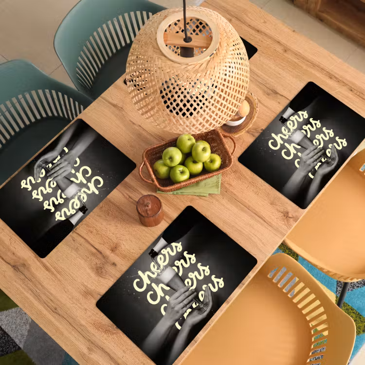 Placemat - 6 stuks - Cheers - Wijn - Zwart - Wit — 6