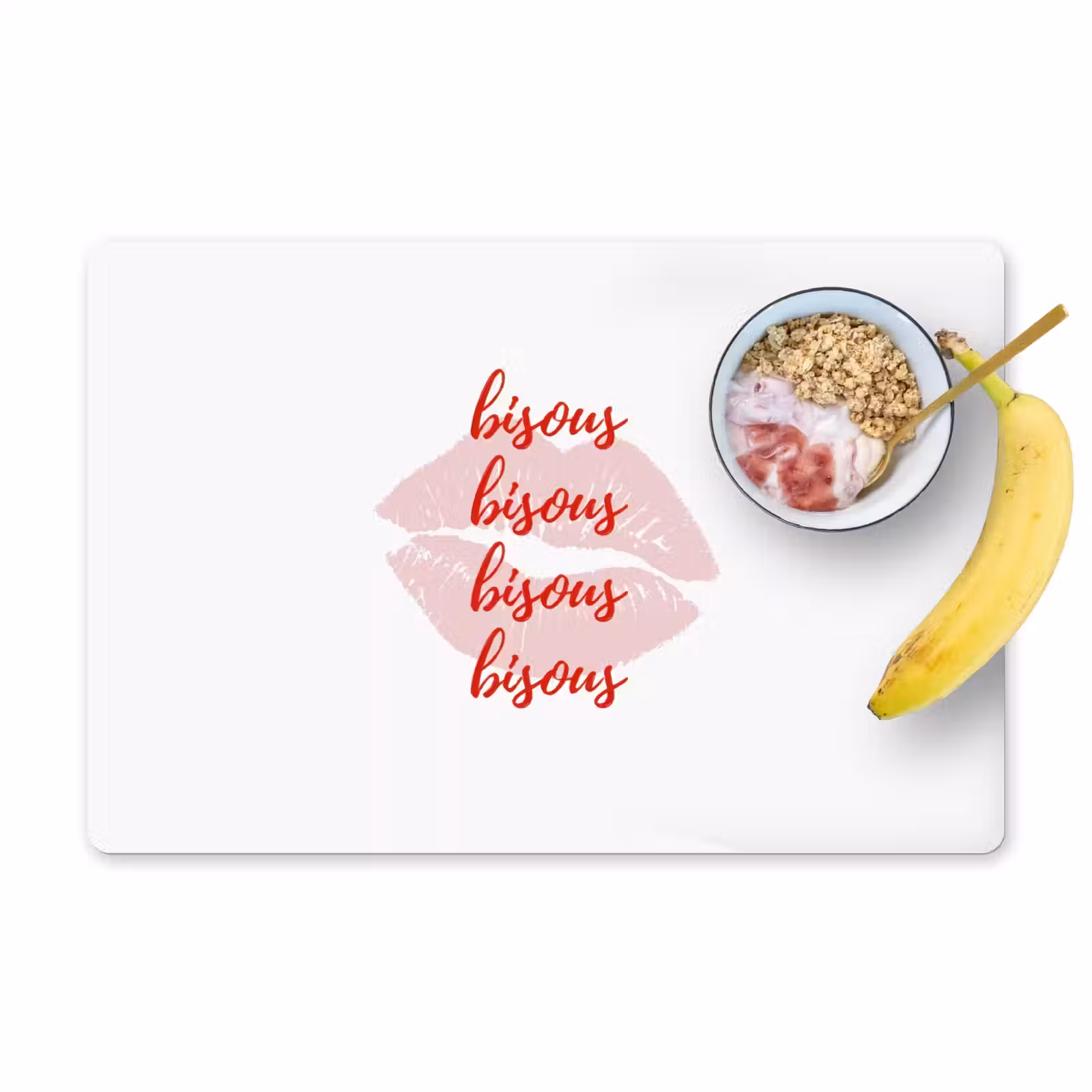 Placemat - 6 stuks - Bisous - Lip - Wit - Rood — 1