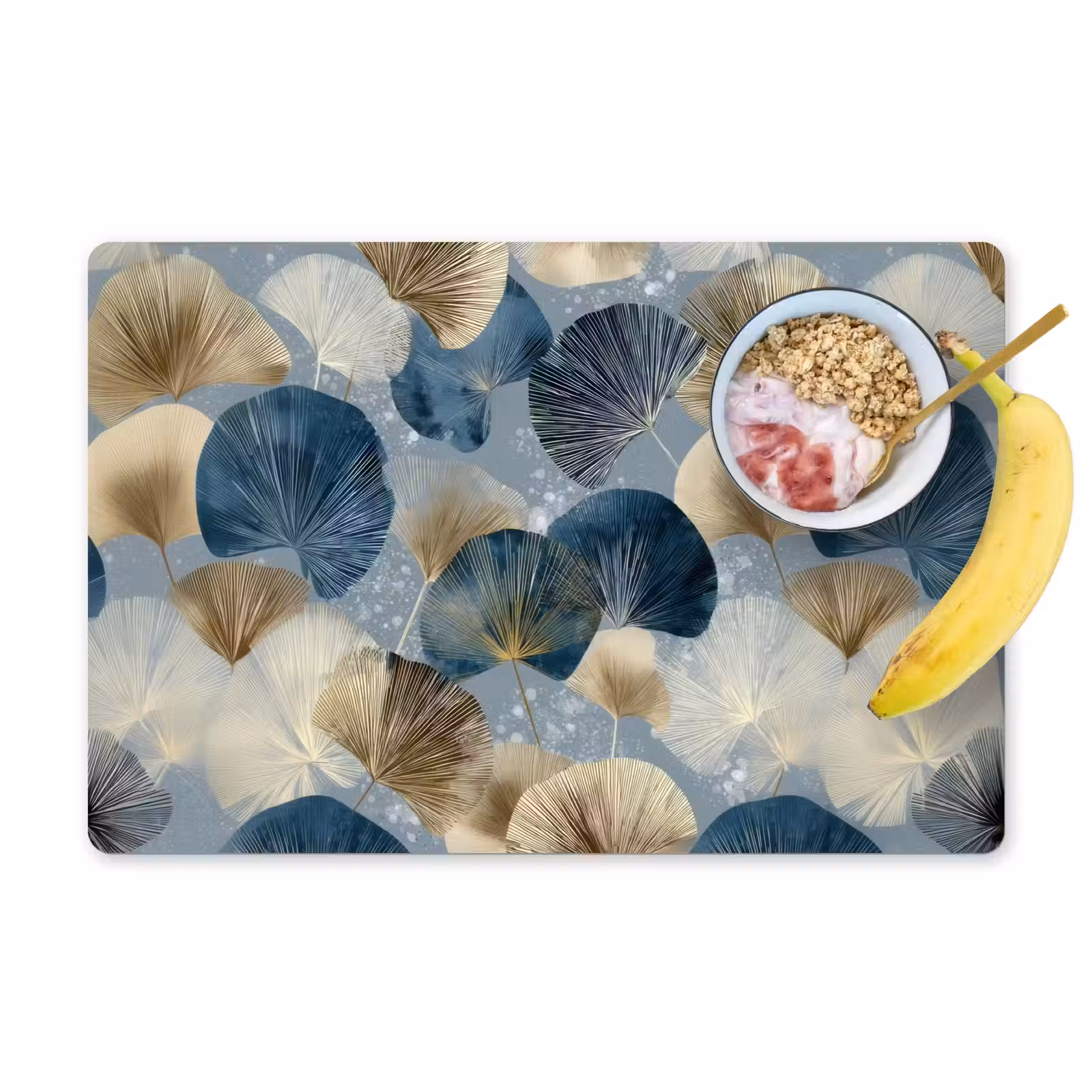 Placemat - 6 stuks - Bladeren - Abstract - Goud - Blauw — 1