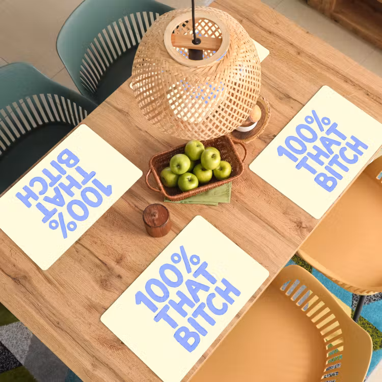 Placemat - 6 stuks - 100% that bitch - Blauw - Wit — 6