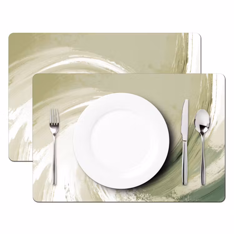 Placemat - 6 stuks - Abstract - Penseelstreken - Golven - Groen — 2