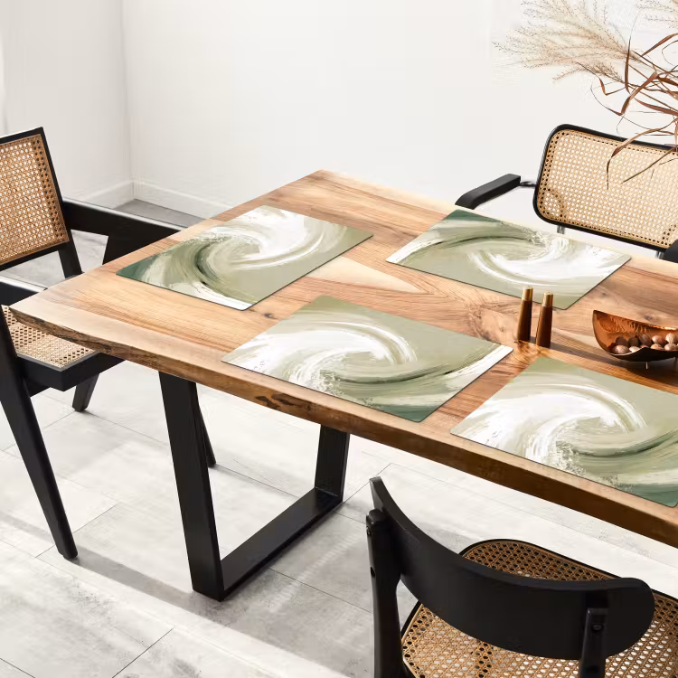 Placemat - 6 stuks - Abstract - Penseelstreken - Golven - Groen — 5