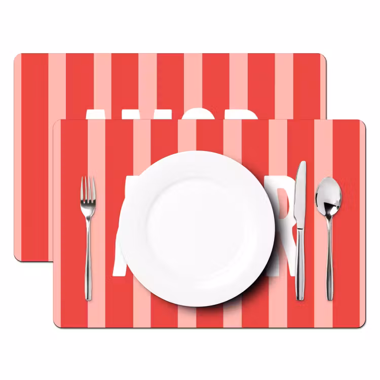 Placemat - 6 stuks - Amor - Strepen - Rood - Roze — 2