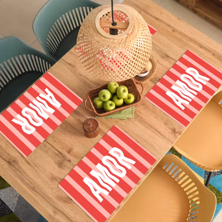 Placemat - 6 stuks - Amor - Strepen - Rood - Roze — 6