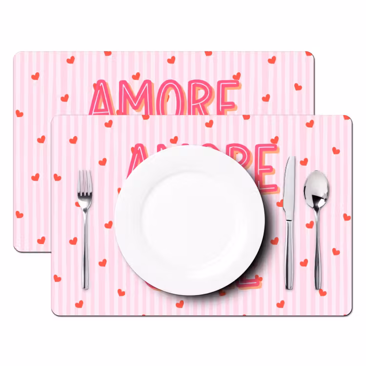 Placemat - 6 stuks - Amore vita sole - Roze - Hartjes — 2