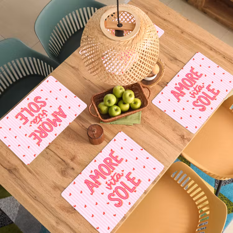 Placemat - 6 stuks - Amore vita sole - Roze - Hartjes — 6