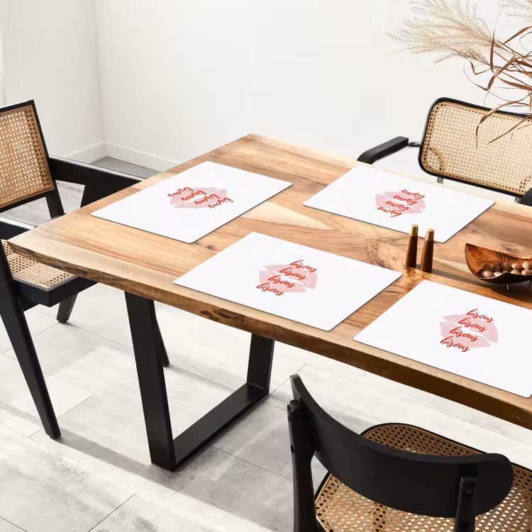 Placemat - 6 stuks - Bisous - Lip - Wit - Rood — 5