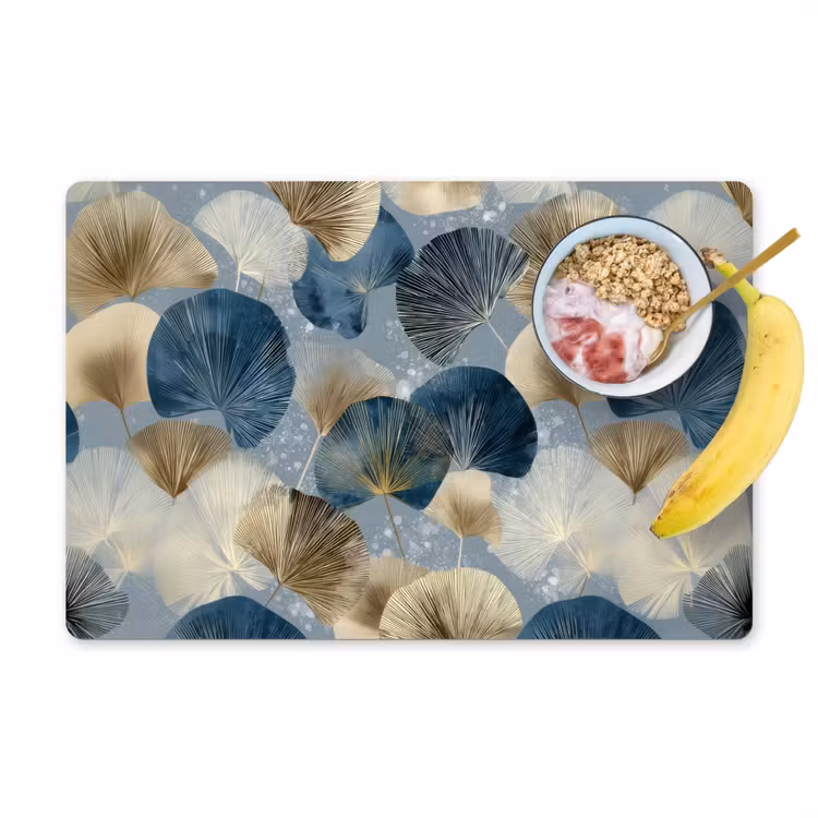 Placemat - 6 stuks - Bladeren - Abstract - Goud - Blauw — 1