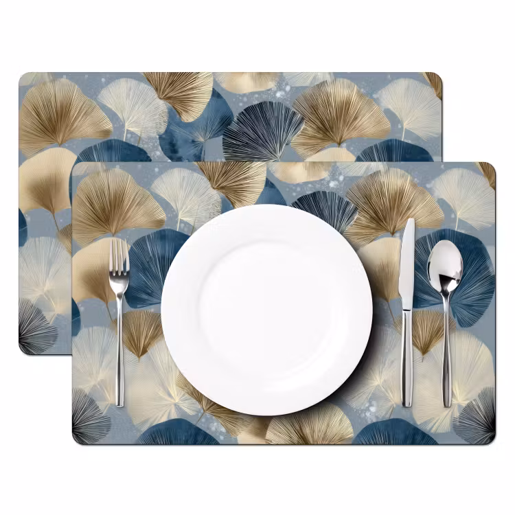 Placemat - 6 stuks - Bladeren - Abstract - Goud - Blauw — 2