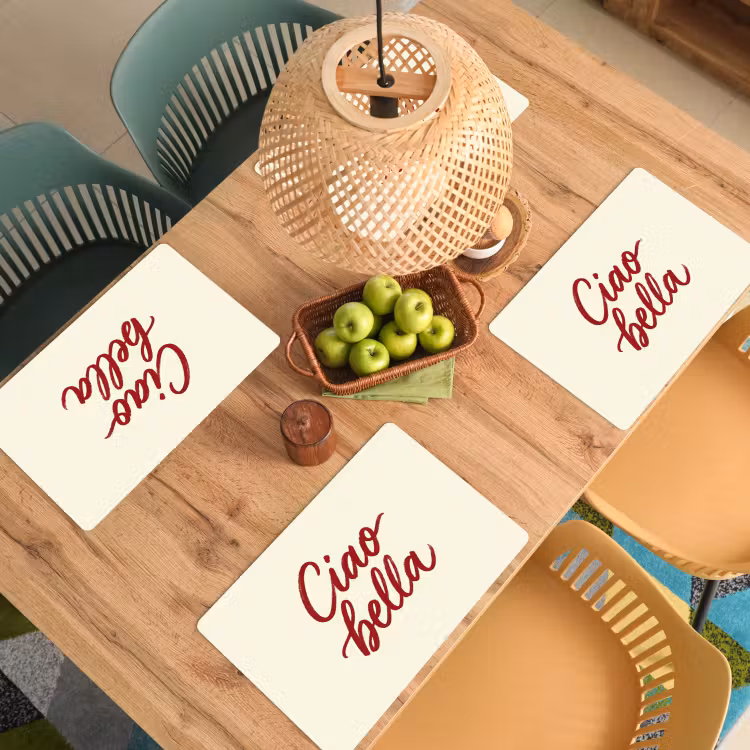Placemat - 6 stuks - Ciao bella - Rood - Wit - Minimalistisch — 6