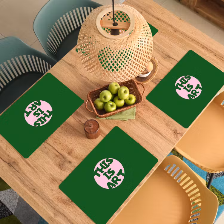 Placemat - 6 stuks - Cirkel - Roze - Tekst - Art — 6