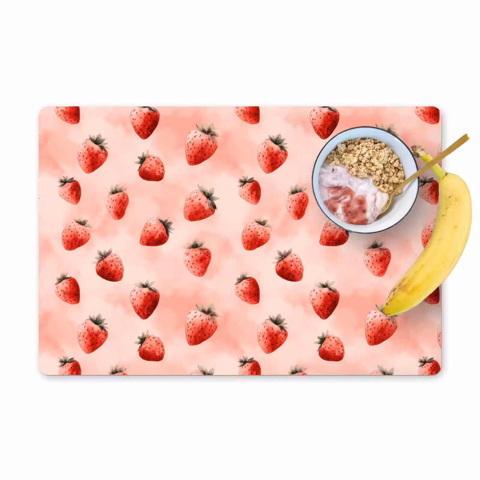 Placemat - 6 stuks - Aardbei - Patroon - Roze — 1
