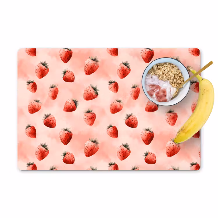 Placemat - 6 stuks - Aardbei - Patroon - Roze — 1