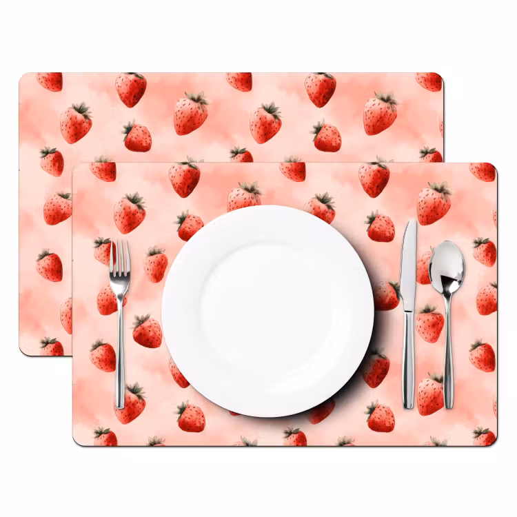 Placemat - 6 stuks - Aardbei - Patroon - Roze — 2