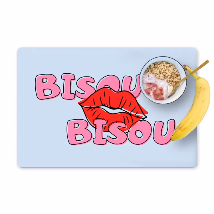 Placemat - 6 stuks - Bisou - Blauw - Roze - Lippen — 1