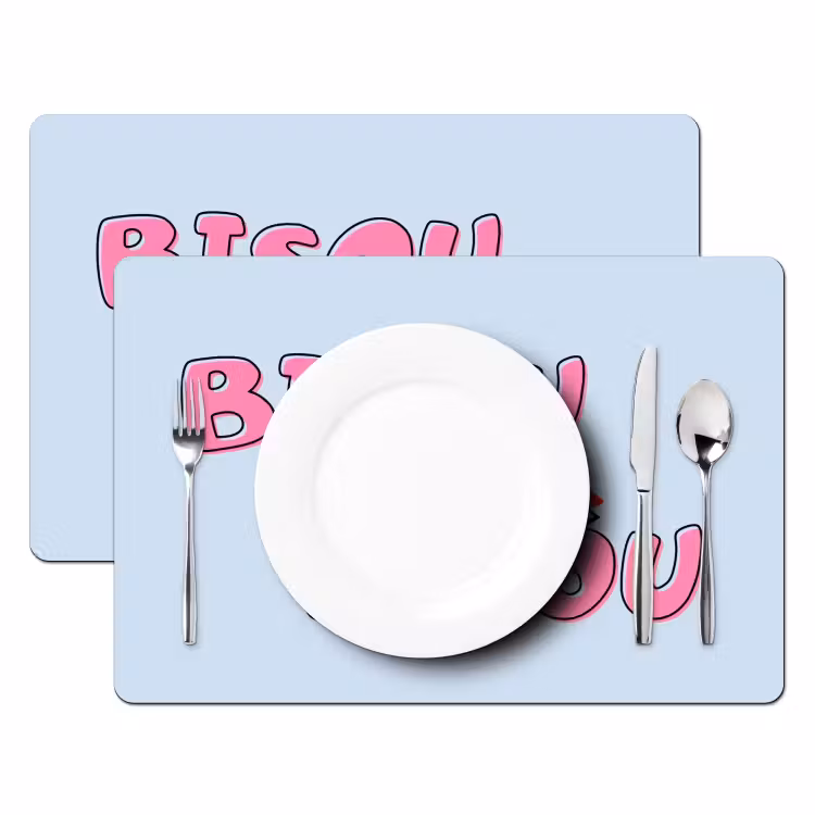Placemat - 6 stuks - Bisou - Blauw - Roze - Lippen — 2
