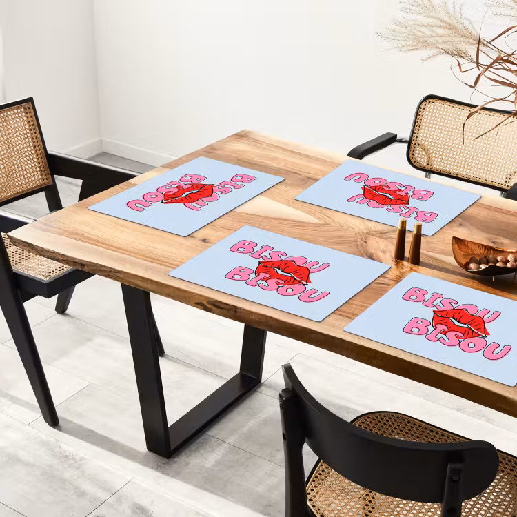 Placemat - 6 stuks - Bisou - Blauw - Roze - Lippen — 5