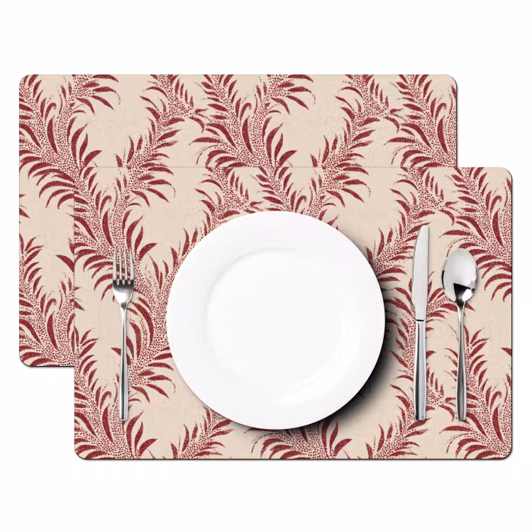 Placemat - 6 stuks - Bladeren - Linnen - Rood — 2