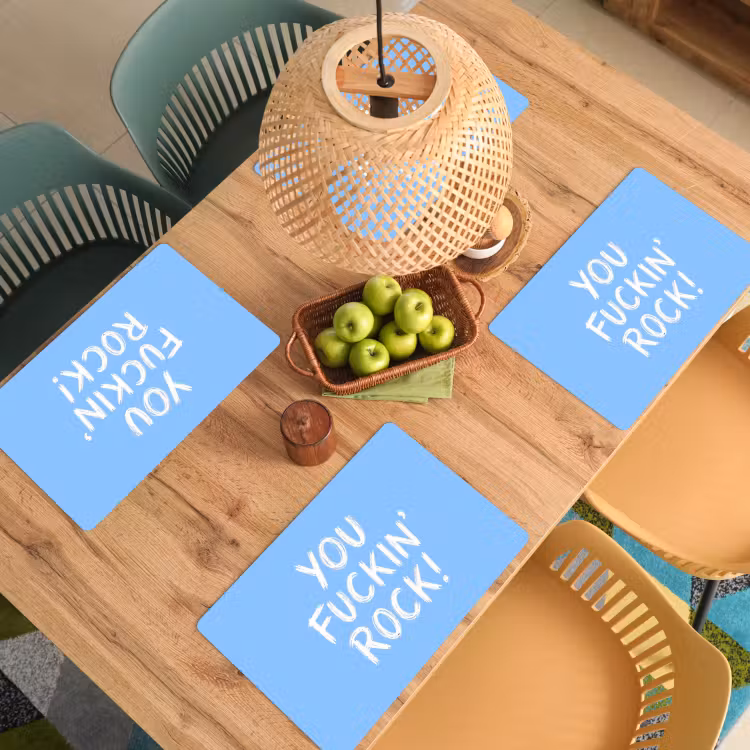 Placemat - 6 stuks - Blauw - Wit - You fuckin rock — 6