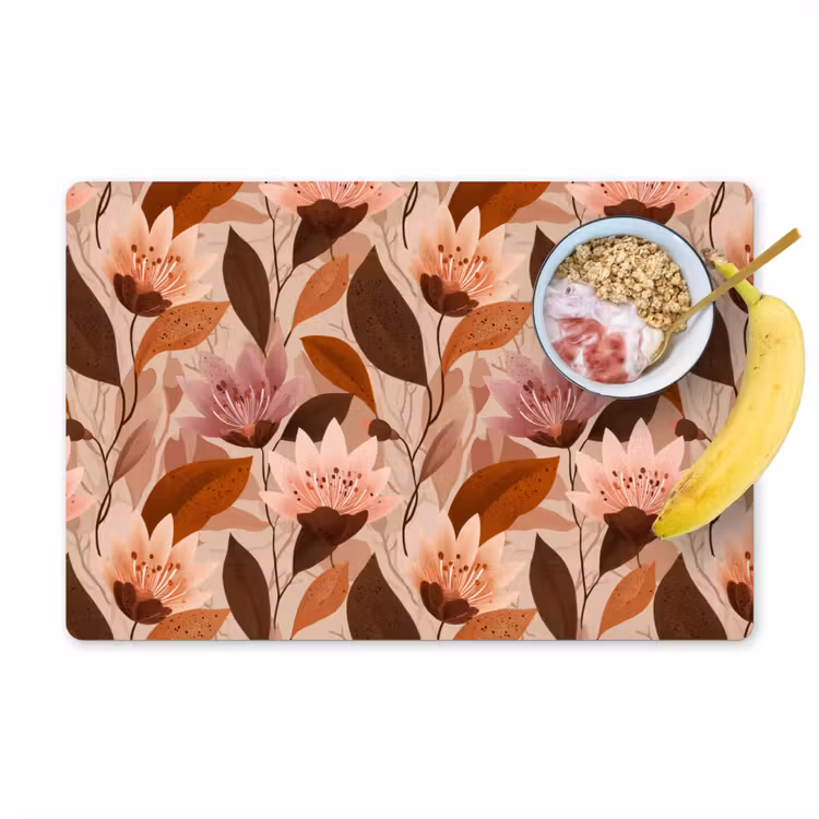 Placemat - 6 stuks - Bloemen - Bladeren - Bruin — 1