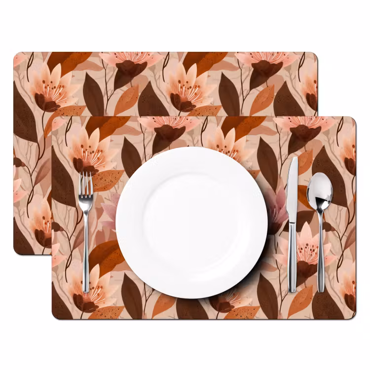 Placemat - 6 stuks - Bloemen - Bladeren - Bruin — 2