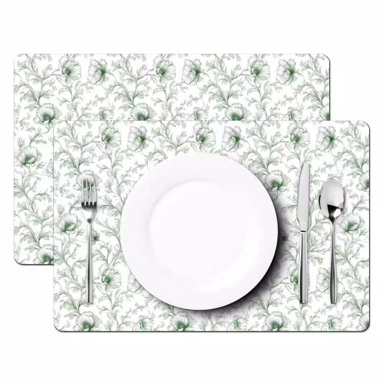 Placemat - 6 stuks - Bloemen - Getekend - Groen — 2