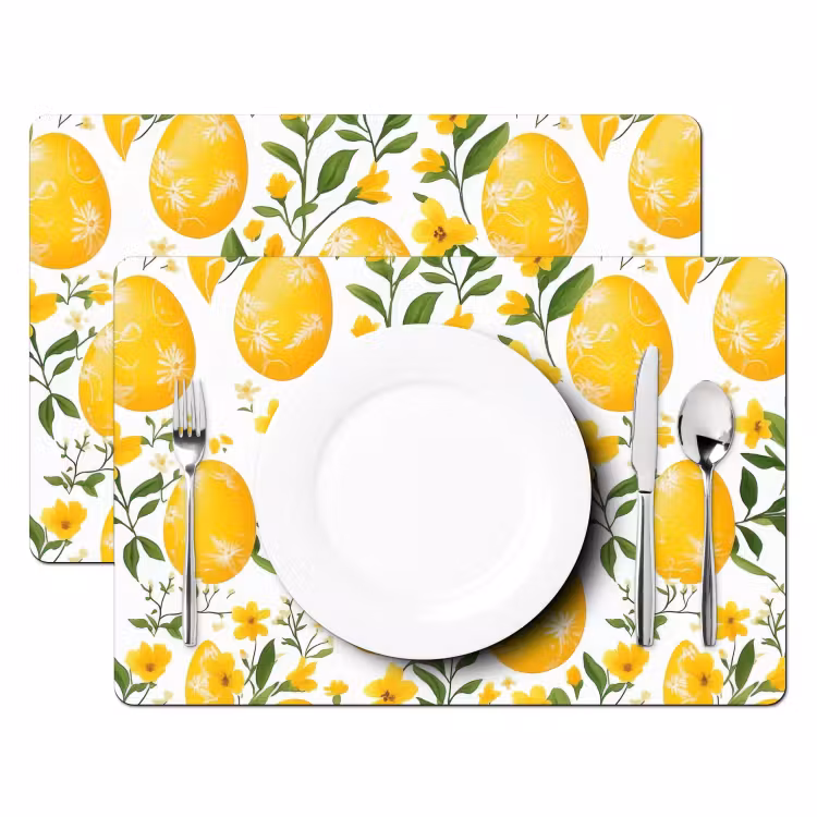 Placemat - 6 stuks - Bloemen - Paaseieren - Geel — 2