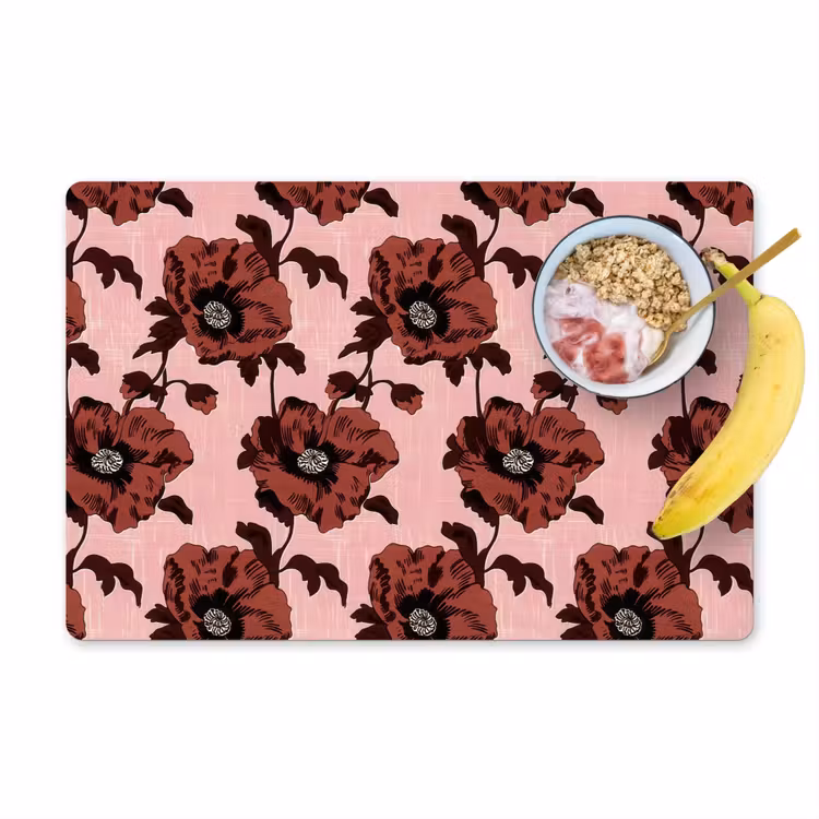 Placemat - 6 stuks - Bloemen - Retro - Rood — 1