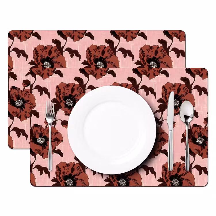Placemat - 6 stuks - Bloemen - Retro - Rood — 2