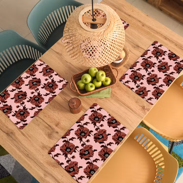 Placemat - 6 stuks - Bloemen - Retro - Rood — 6