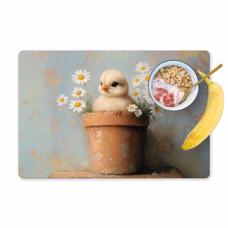 Placemat - 6 stuks - Bloempot - Kuiken - Bloemetjes — 1