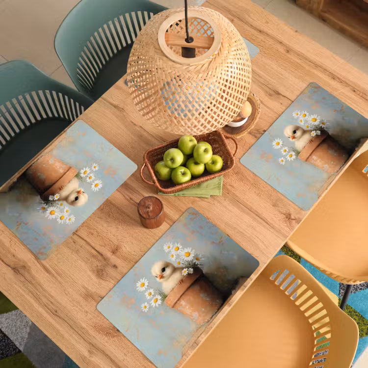 Placemat - 6 stuks - Bloempot - Kuiken - Bloemetjes — 6