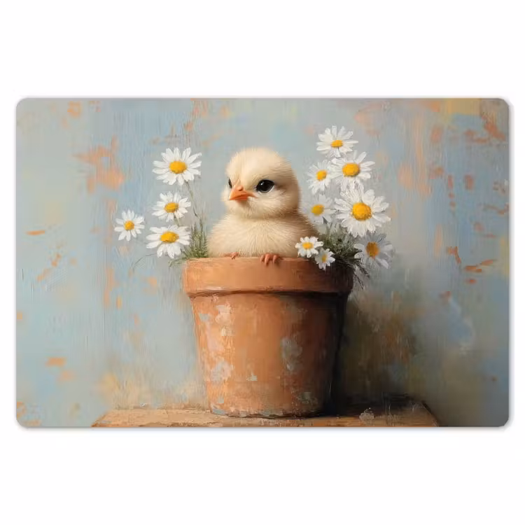 Placemat - 6 stuks - Bloempot - Kuiken - Bloemetjes — 7