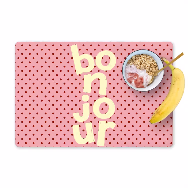 Placemat - 6 stuks - Bonjour - Stippen - Roze- Geel — 1