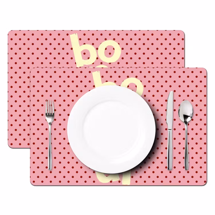 Placemat - 6 stuks - Bonjour - Stippen - Roze- Geel — 2