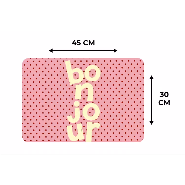 Placemat - 6 stuks - Bonjour - Stippen - Roze- Geel — 3