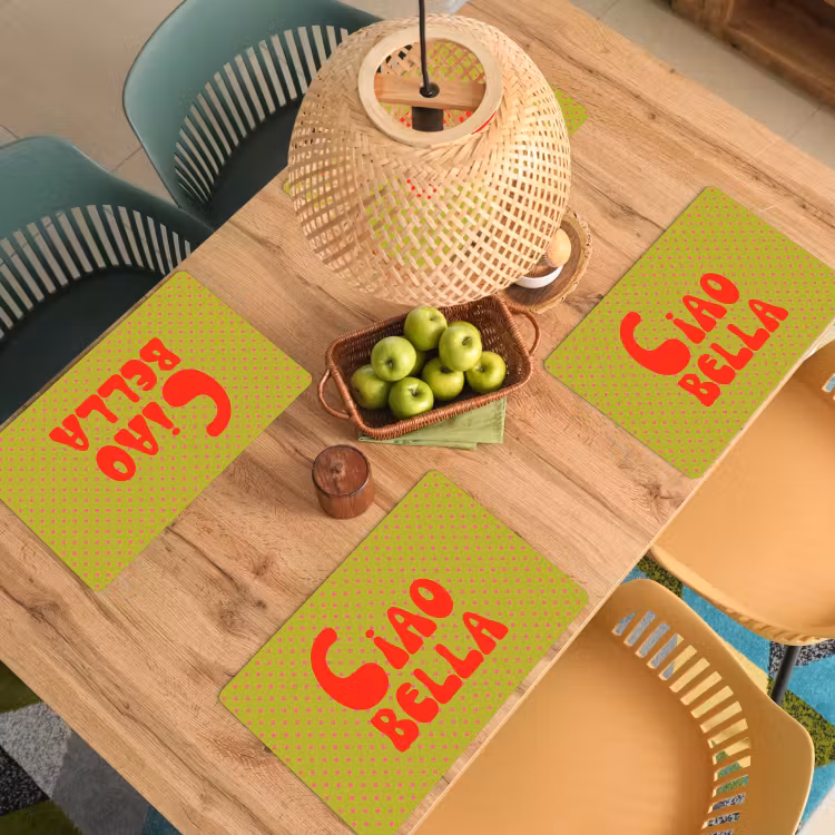 Placemat - 6 stuks - Ciao bella - Rood - Groen - Stippen — 6