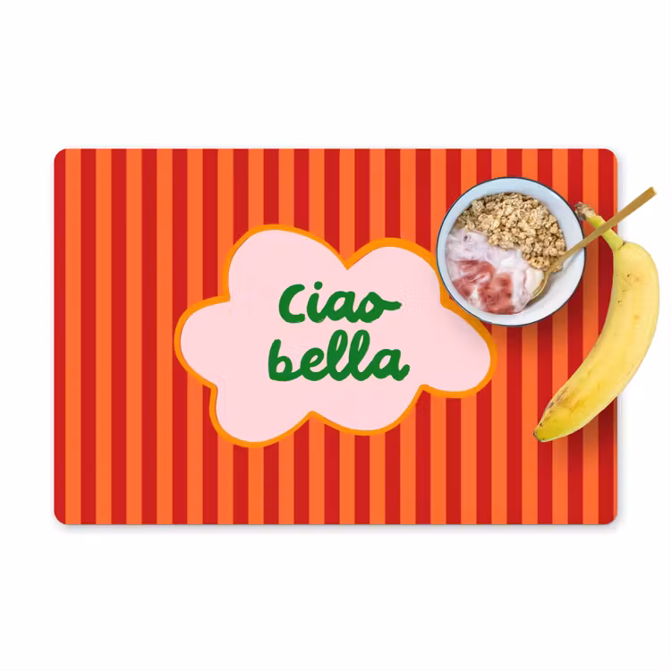Placemat - 6 stuks - Ciao bella - Tekstwolk - Strepen - Oranje — 1