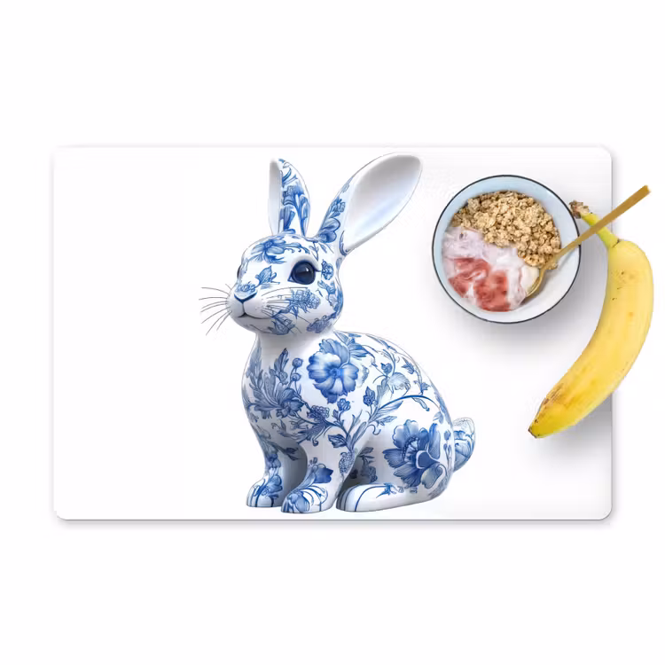 Placemat - 6 stuks - Delftsblauw - Haasje - Wit — 1
