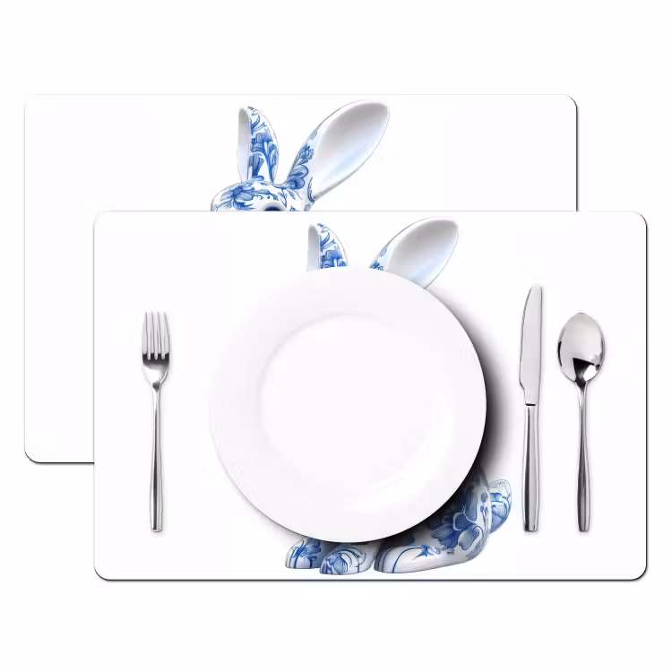 Placemat - 6 stuks - Delftsblauw - Haasje - Wit — 2