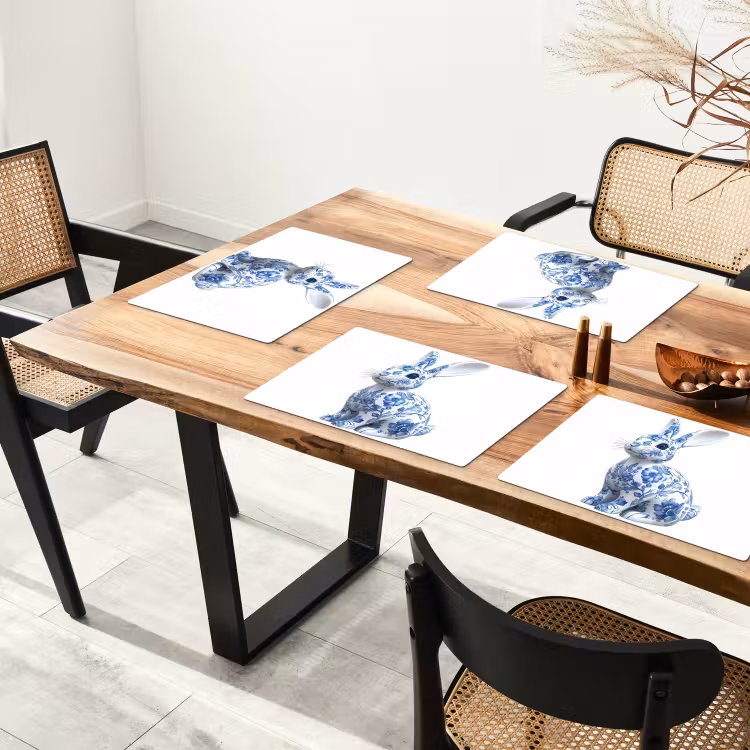 Placemat - 6 stuks - Delftsblauw - Haasje - Wit — 5