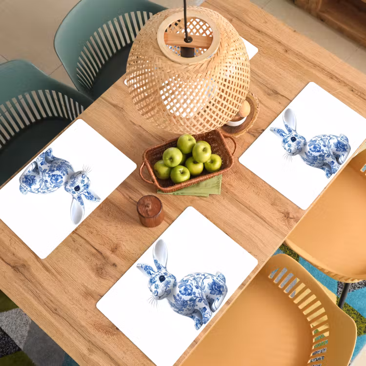 Placemat - 6 stuks - Delftsblauw - Haasje - Wit — 6