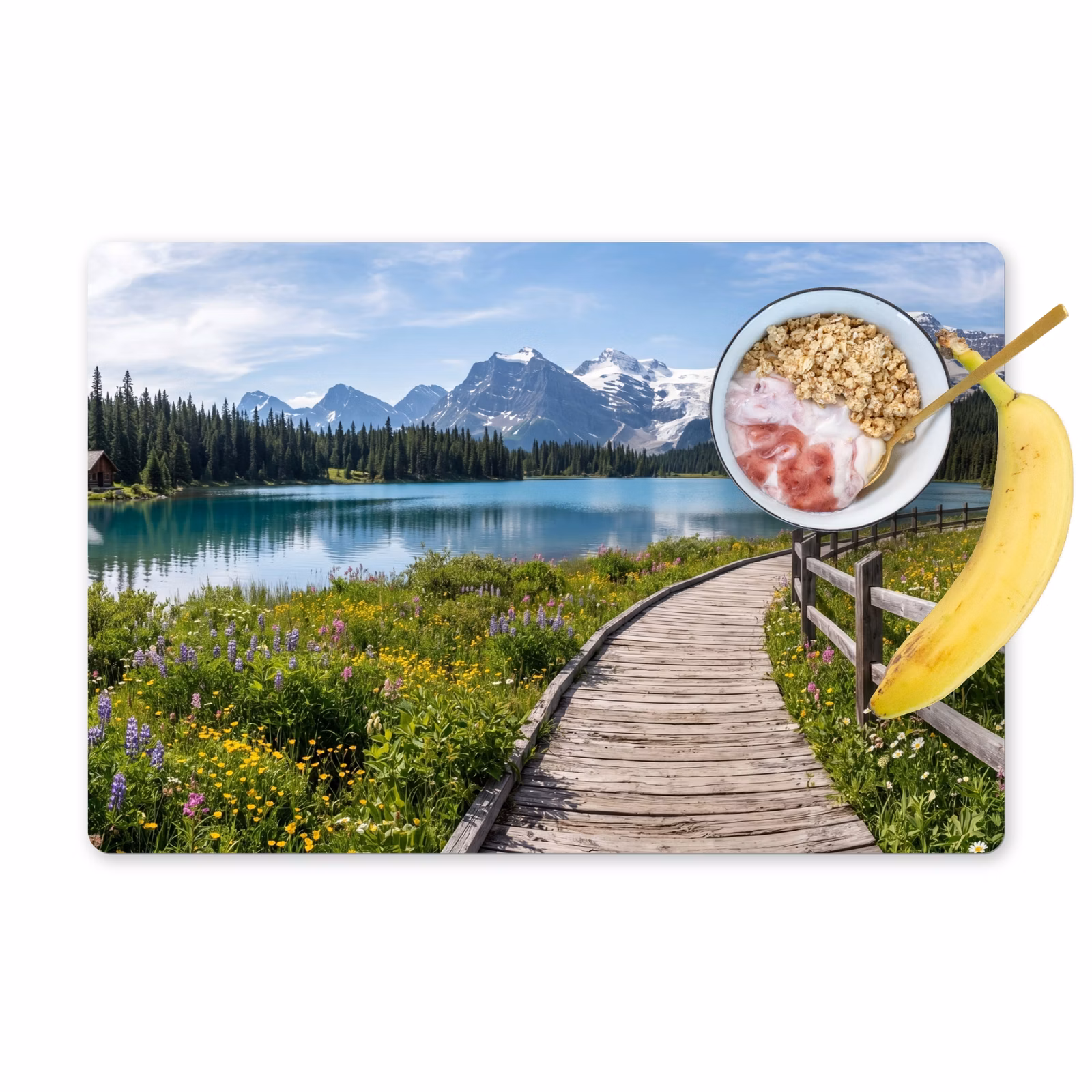Placemat - 6 stuks - Bergen - Meer - Landschap - Blauw — 1