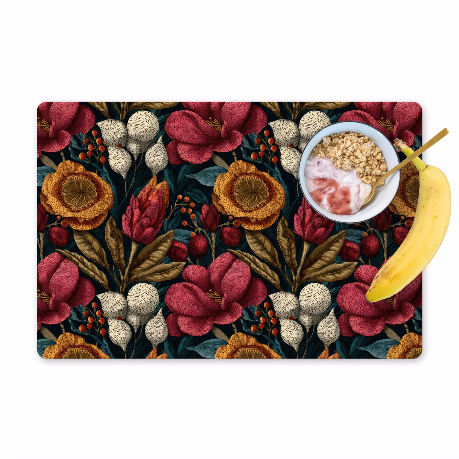 Placemat - 6 stuks - Bloemen - Patroon - Rood - Goud — 1