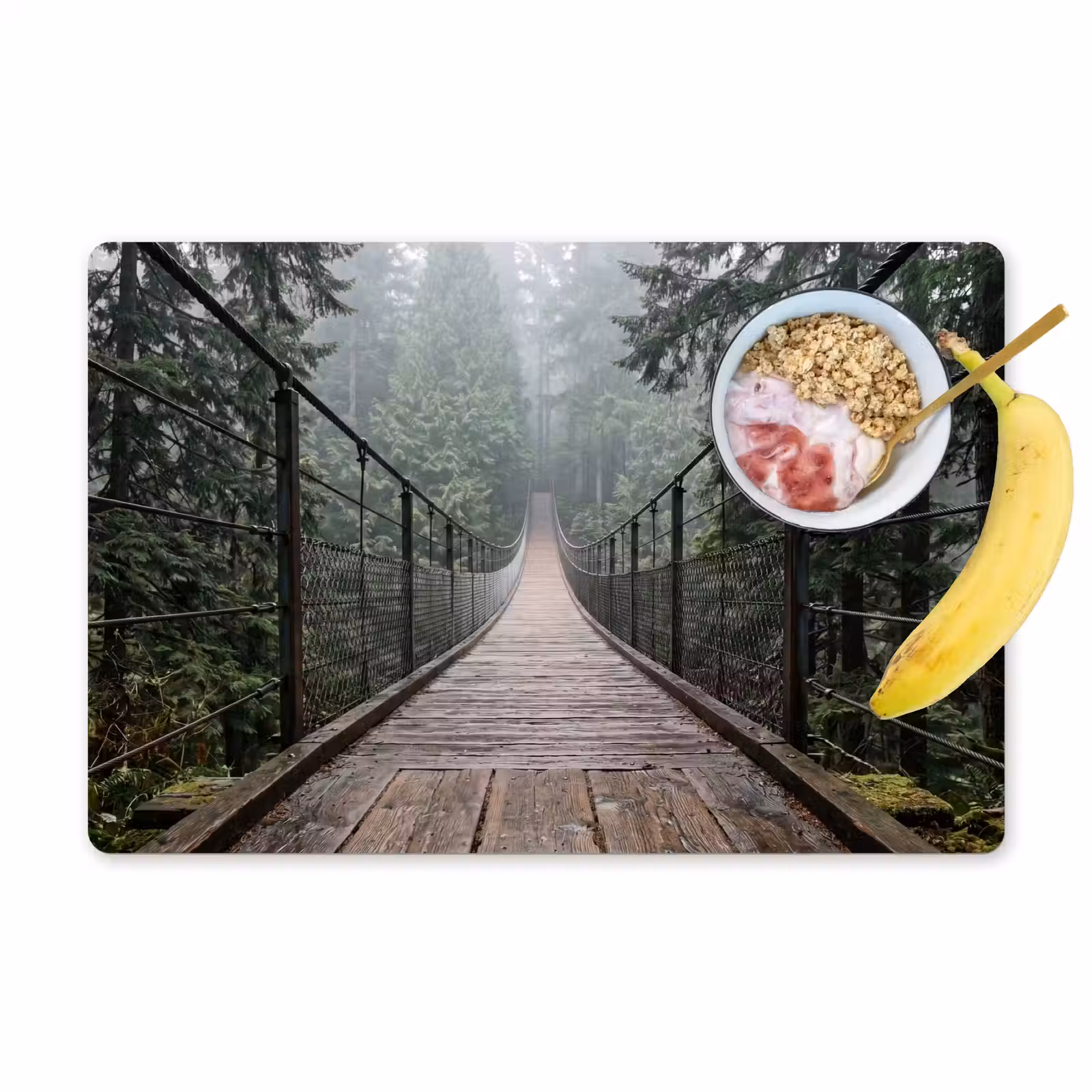Placemat - 6 stuks - Brug - Bos - Mist - Natuur — 1