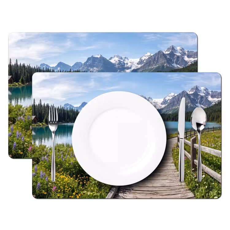 Placemat - 6 stuks - Bergen - Meer - Landschap - Blauw — 2