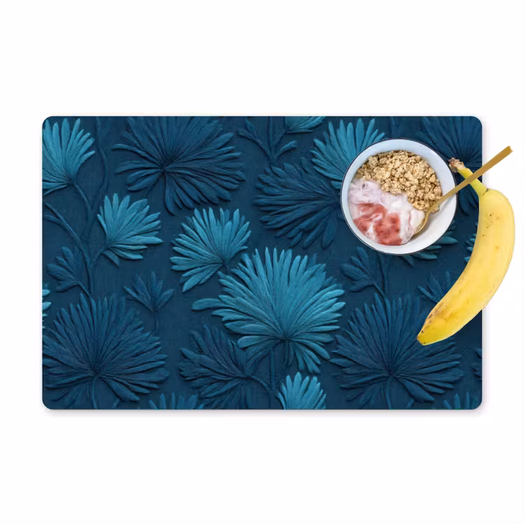 Placemat - 6 stuks - Bladeren - Reliëf - Patroon - Oceaanblauw - Modern — 1