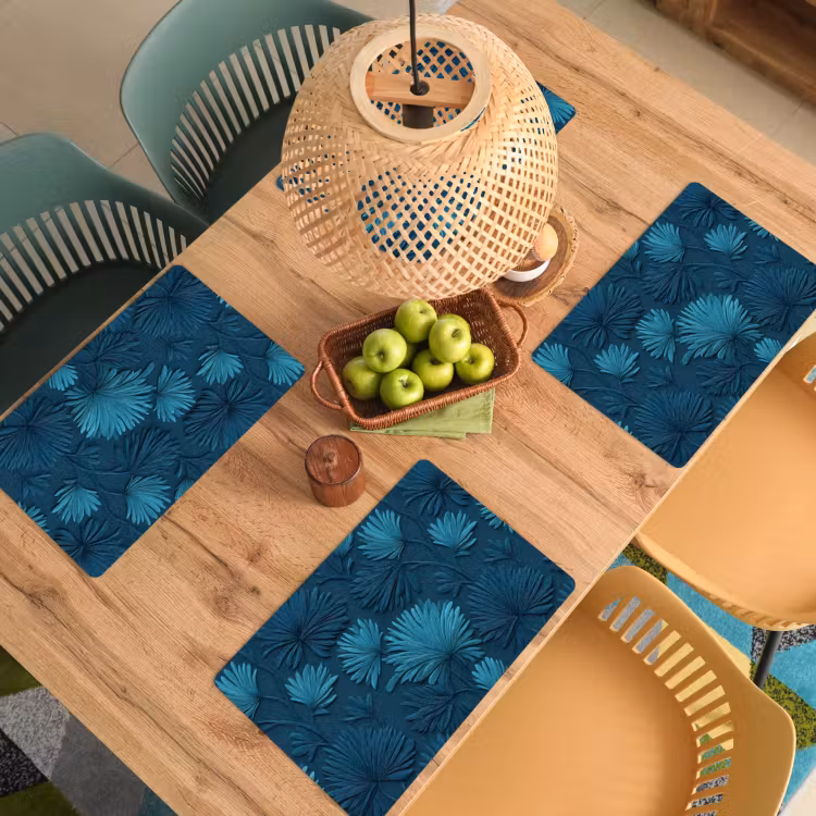 Placemat - 6 stuks - Bladeren - Reliëf - Patroon - Oceaanblauw - Modern — 6