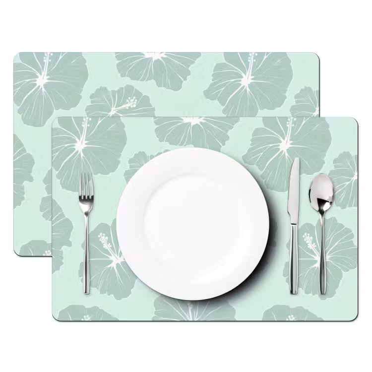 Placemat - 6 stuks - Bloemen - Hibiscus - Mint — 2