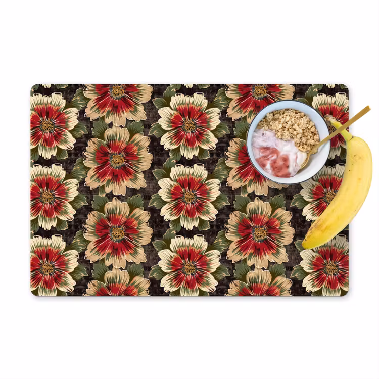 Placemat - 6 stuks - Bloemen - Klassiek - Patroon - Rood — 1